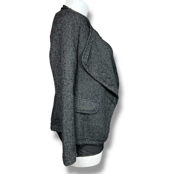 Depri Womens Tweed Blazer Jacket Open Front Long Sleeve Tailored Gray Black Larg - Picture 4 of 9